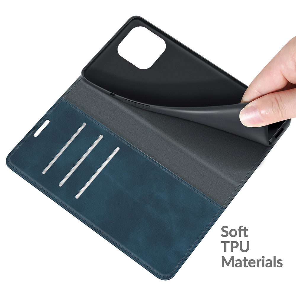 Wallet Design Skin-touch Feel Leather Cover Auto-absorbed Protective Case with Stand for iPhone 13 Pro 6.1 inch