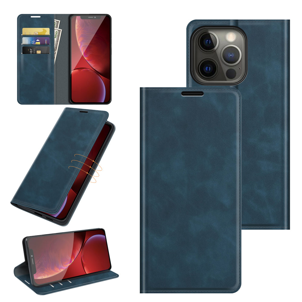 Wallet Design Skin-touch Feel Leather Cover Auto-absorbed Protective Case with Stand for iPhone 13 Pro 6.1 inch