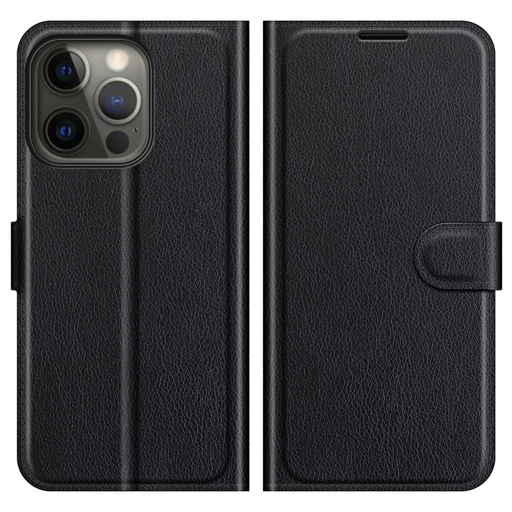 Litchi Skin Leather Wallet Well-protected Mobile Phone Cover Case with Stand for iPhone 13 Pro 6.1 inch