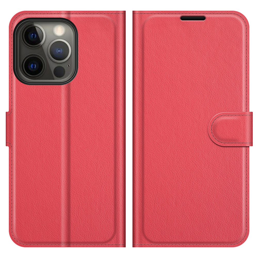Litchi Skin Leather Wallet Well-protected Mobile Phone Cover Case with Stand for iPhone 13 Pro 6.1 inch