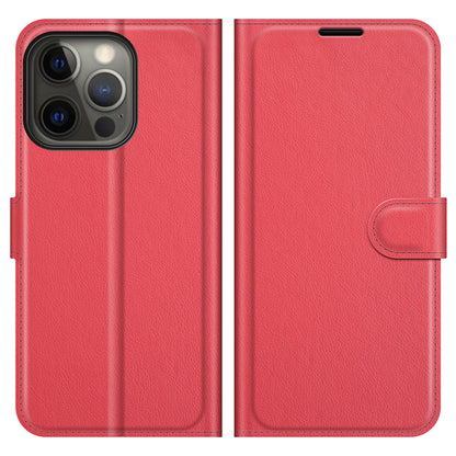 Litchi Skin Leather Wallet Well-protected Mobile Phone Cover Case with Stand for iPhone 13 Pro 6.1 inch