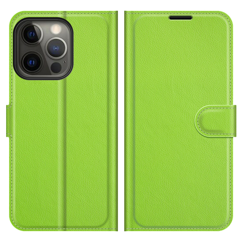 Litchi Skin Leather Wallet Well-protected Mobile Phone Cover Case with Stand for iPhone 13 Pro 6.1 inch