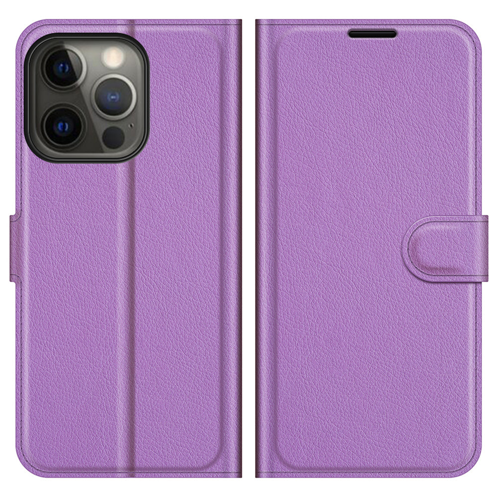 Litchi Skin Leather Wallet Well-protected Mobile Phone Cover Case with Stand for iPhone 13 Pro 6.1 inch