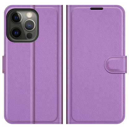 Litchi Skin Leather Wallet Well-protected Mobile Phone Cover Case with Stand for iPhone 13 Pro 6.1 inch