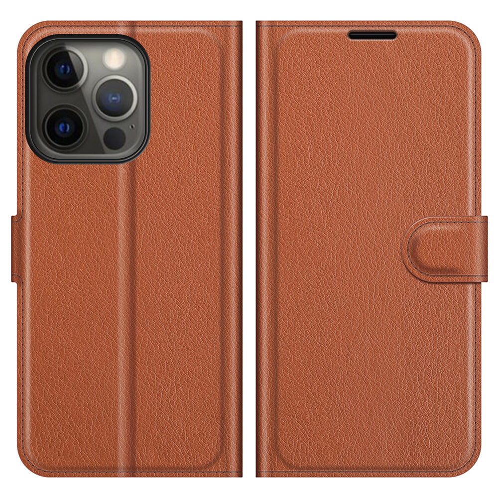 Litchi Skin Leather Wallet Well-protected Mobile Phone Cover Case with Stand for iPhone 13 Pro 6.1 inch