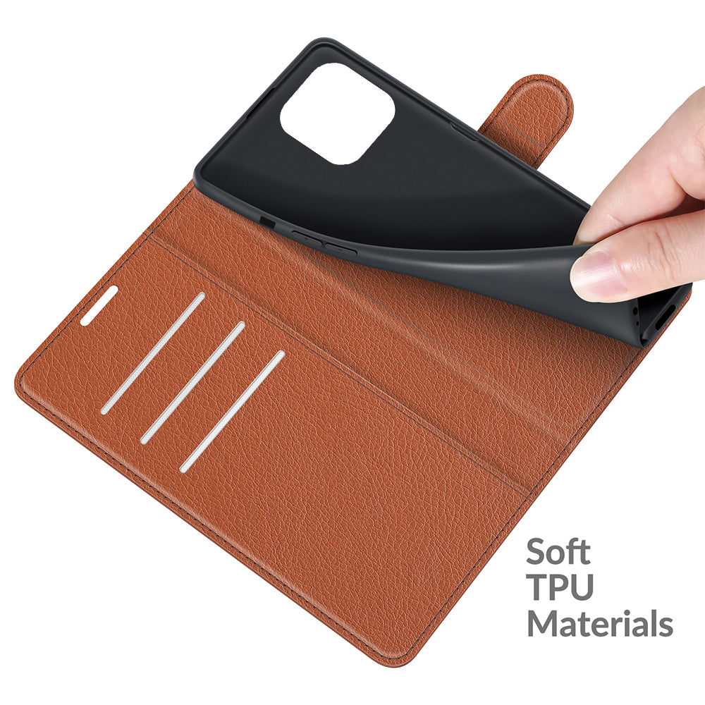 Litchi Skin Leather Wallet Well-protected Mobile Phone Cover Case with Stand for iPhone 13 Pro 6.1 inch