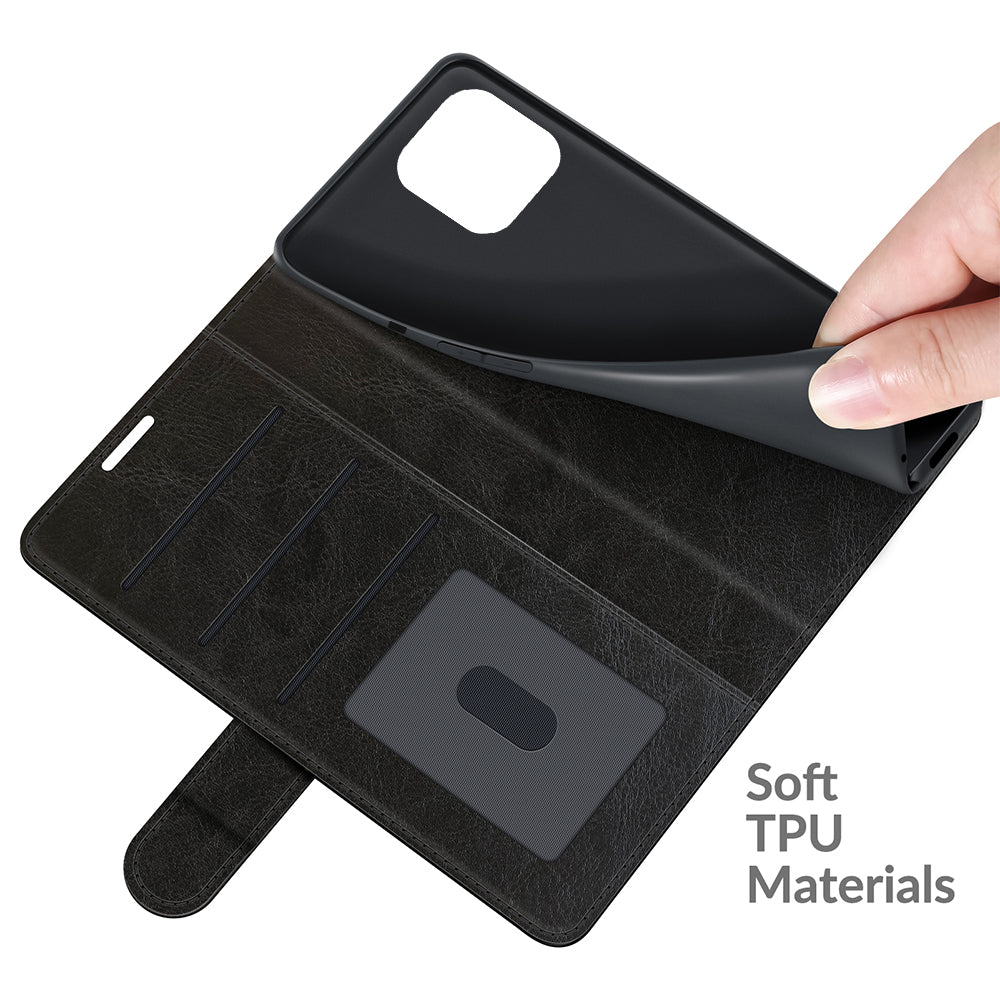 Folio Flip Crazy Horse Texture PU Leather Wallet Cover Stand Case Shell for iPhone 13 Pro 6.1 inch