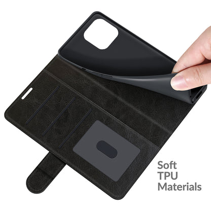 Folio Flip Crazy Horse Texture PU Leather Wallet Cover Stand Case Shell for iPhone 13 Pro 6.1 inch