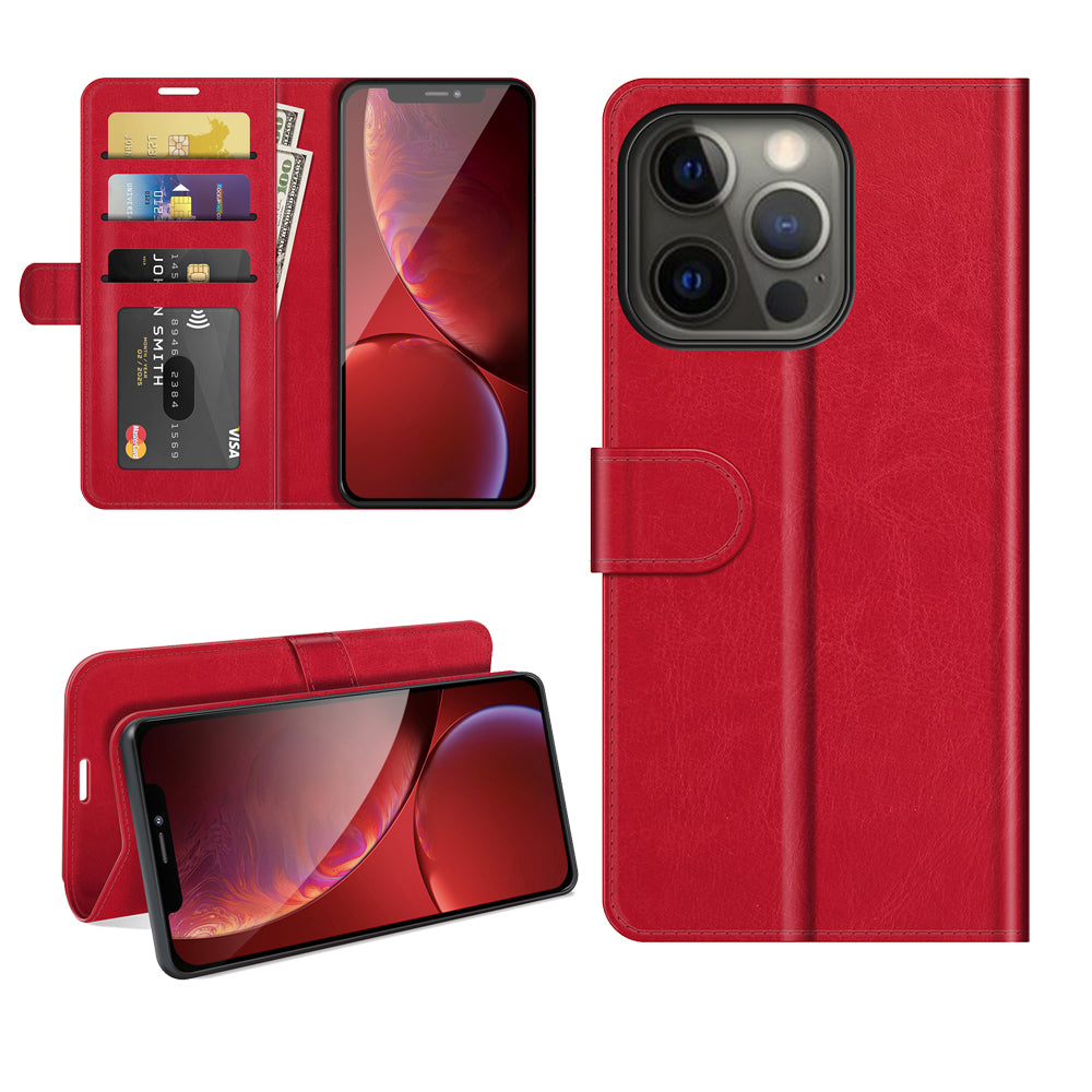 Folio Flip Crazy Horse Texture PU Leather Wallet Cover Stand Case Shell for iPhone 13 Pro 6.1 inch