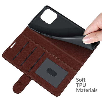 Folio Flip Crazy Horse Texture PU Leather Wallet Cover Stand Case Shell for iPhone 13 Pro 6.1 inch