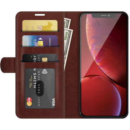 Folio Flip Crazy Horse Texture PU Leather Wallet Cover Stand Case Shell for iPhone 13 Pro 6.1 inch