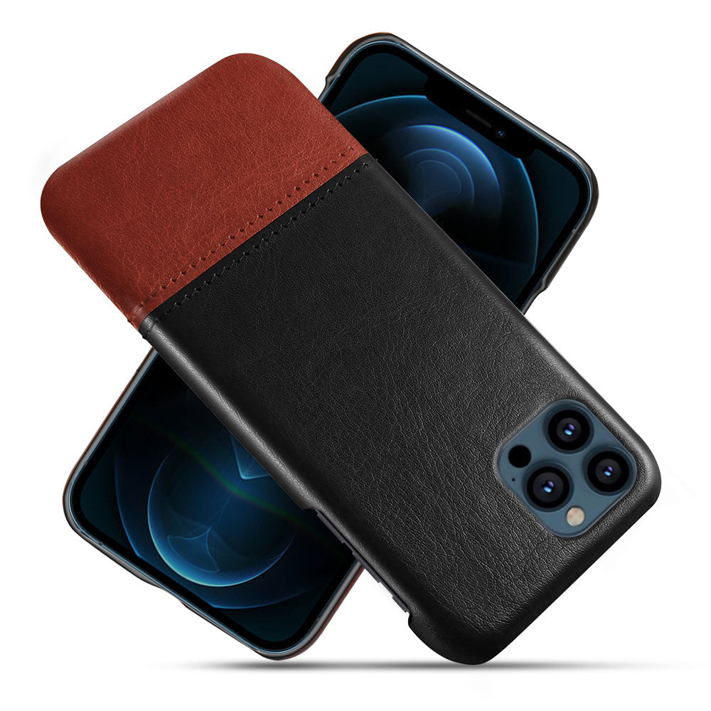 KSQ PU Leather Coated Dual-color Splicing PC Phone Case Cover for iPhone 13 Pro Max 6.7 inch