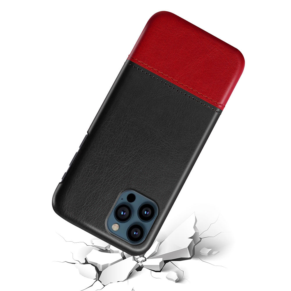 KSQ PU Leather Coated Dual-color Splicing PC Phone Case Cover for iPhone 13 Pro Max 6.7 inch