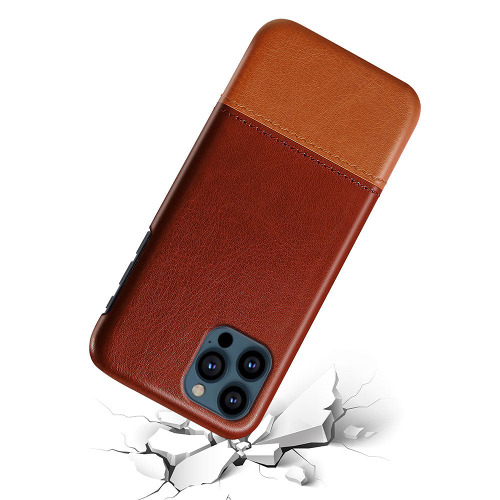 KSQ PU Leather Coated Dual-color Splicing PC Phone Case Cover for iPhone 13 Pro Max 6.7 inch