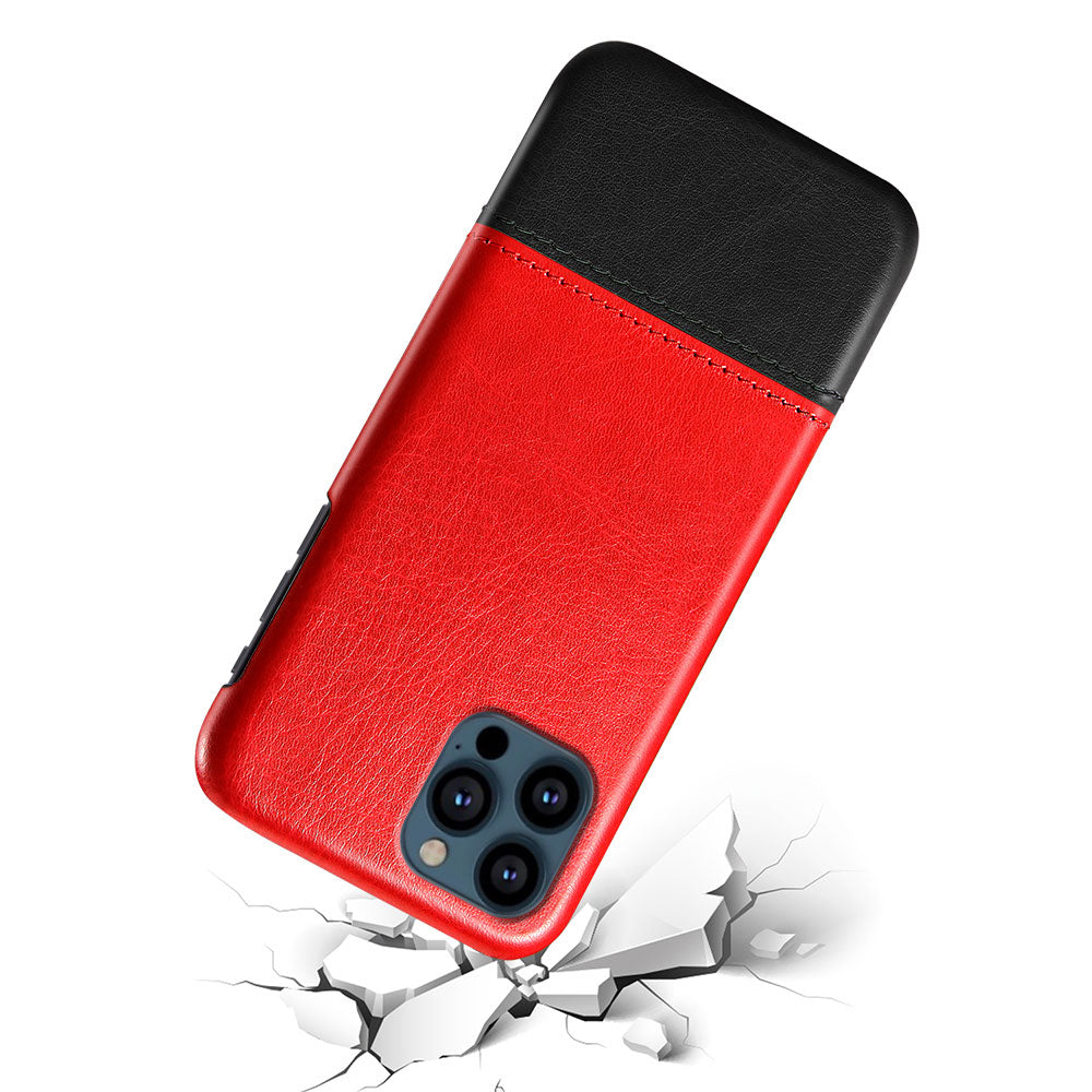 KSQ PU Leather Coated Dual-color Splicing PC Phone Case Cover for iPhone 13 Pro Max 6.7 inch