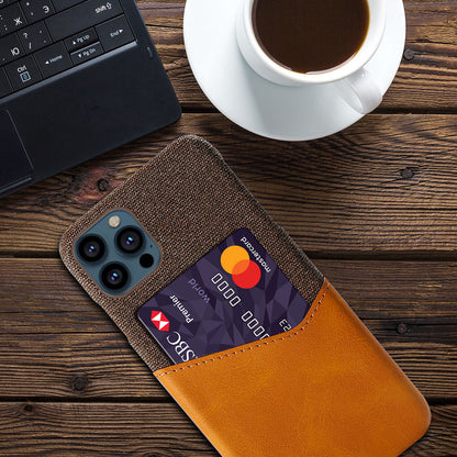 KSQ Cloth + PU Leather Coated PC Phone Case with Card Slot for iPhone 13 Pro Max 6.7 inch
