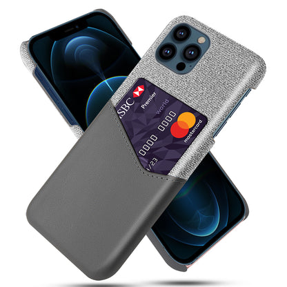 KSQ Cloth + PU Leather Coated PC Phone Case with Card Slot for iPhone 13 Pro Max 6.7 inch