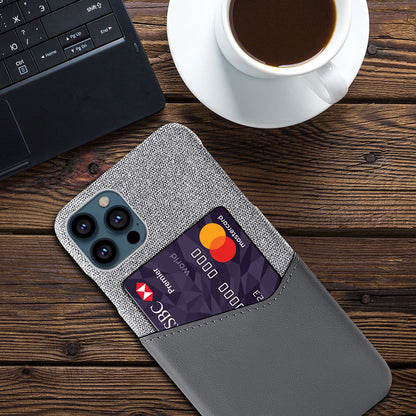KSQ Cloth + PU Leather Coated PC Phone Case with Card Slot for iPhone 13 Pro Max 6.7 inch