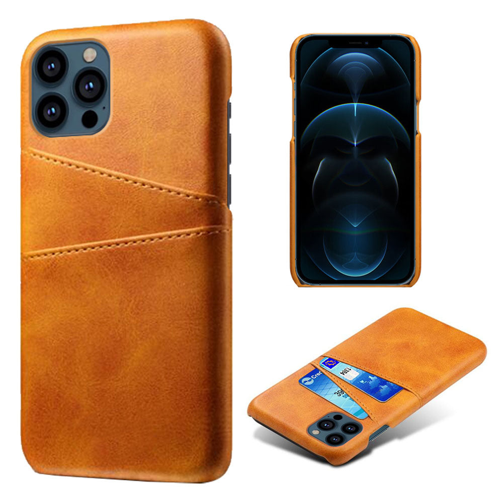 KSQ Dual Card Slots PU Leather Coated PC Phone Case Shell for iPhone 13 Pro Max 6.7 inch