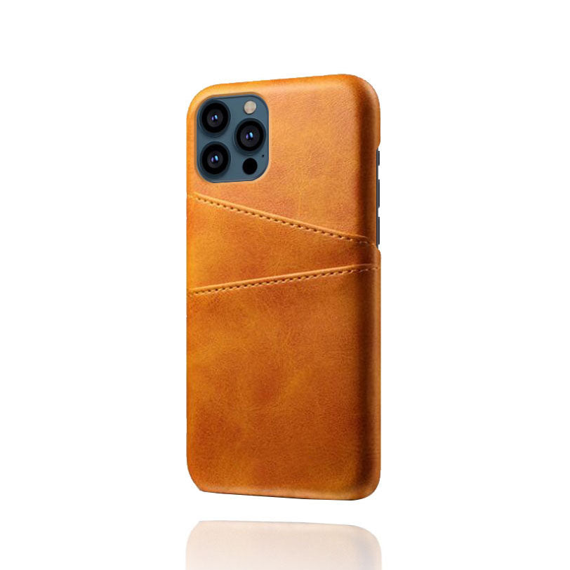 KSQ Dual Card Slots PU Leather Coated PC Phone Case Shell for iPhone 13 Pro Max 6.7 inch
