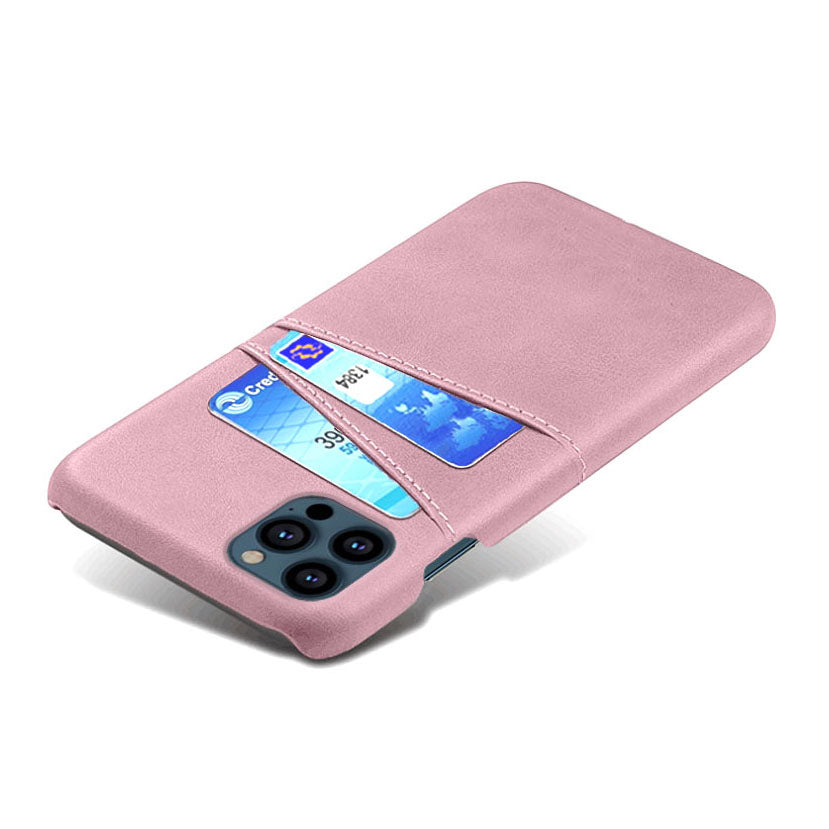 KSQ Dual Card Slots PU Leather Coated PC Phone Case Shell for iPhone 13 Pro Max 6.7 inch