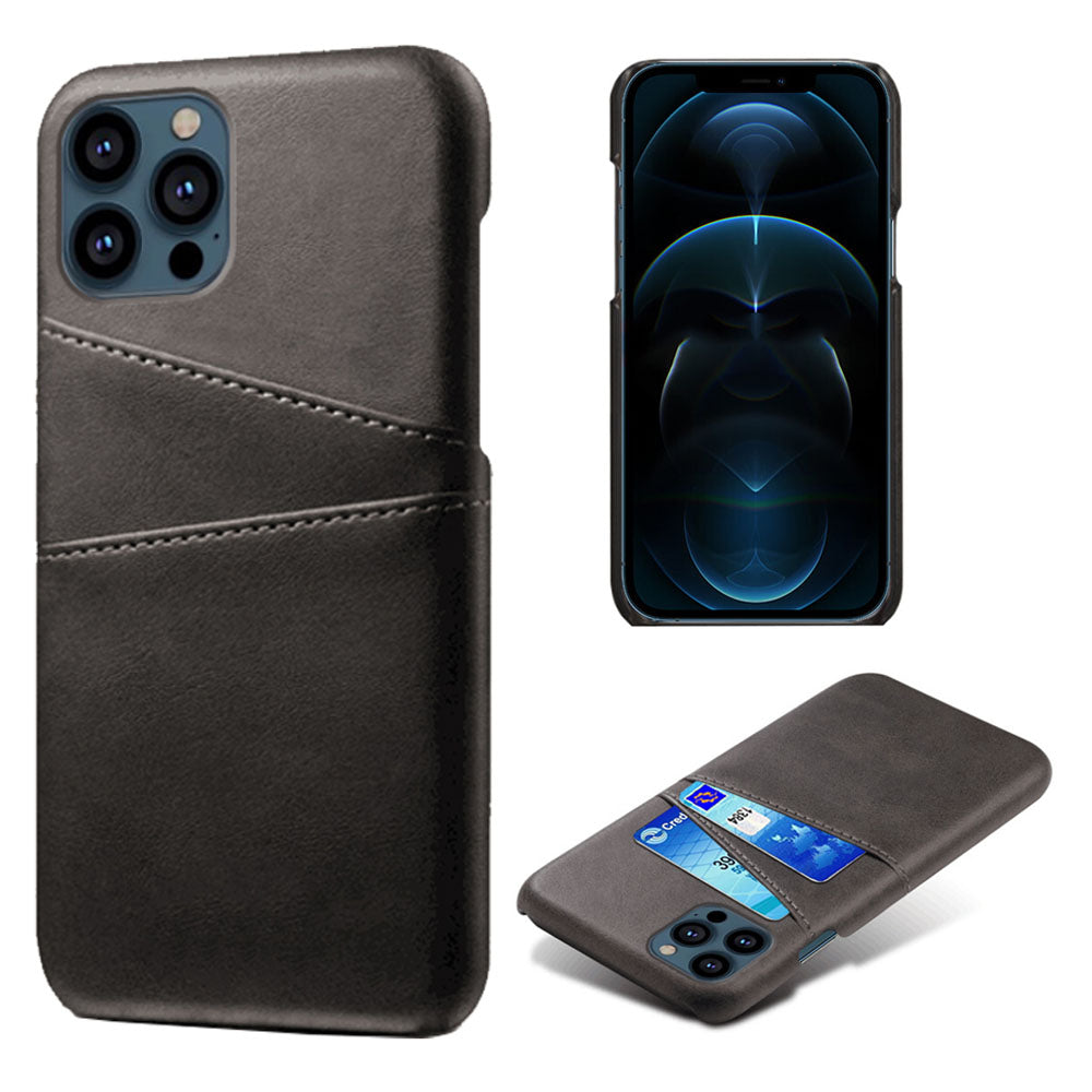 KSQ Dual Card Slots PU Leather Coated PC Phone Case Shell for iPhone 13 Pro Max 6.7 inch