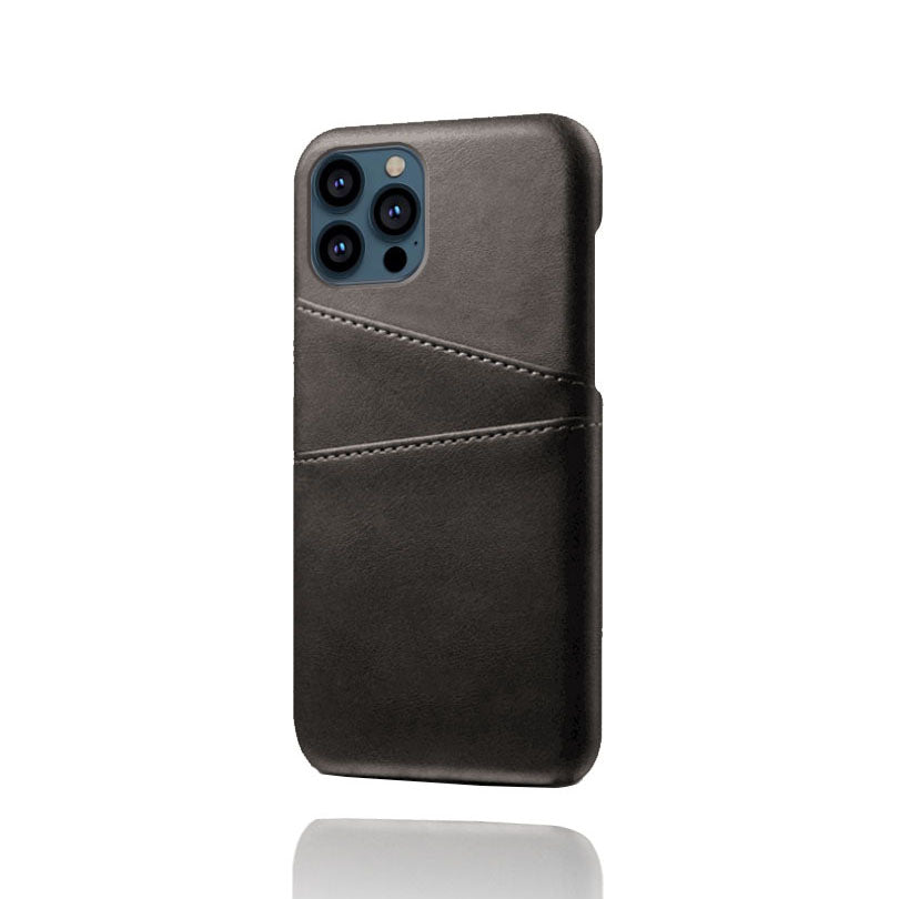 KSQ Dual Card Slots PU Leather Coated PC Phone Case Shell for iPhone 13 Pro Max 6.7 inch