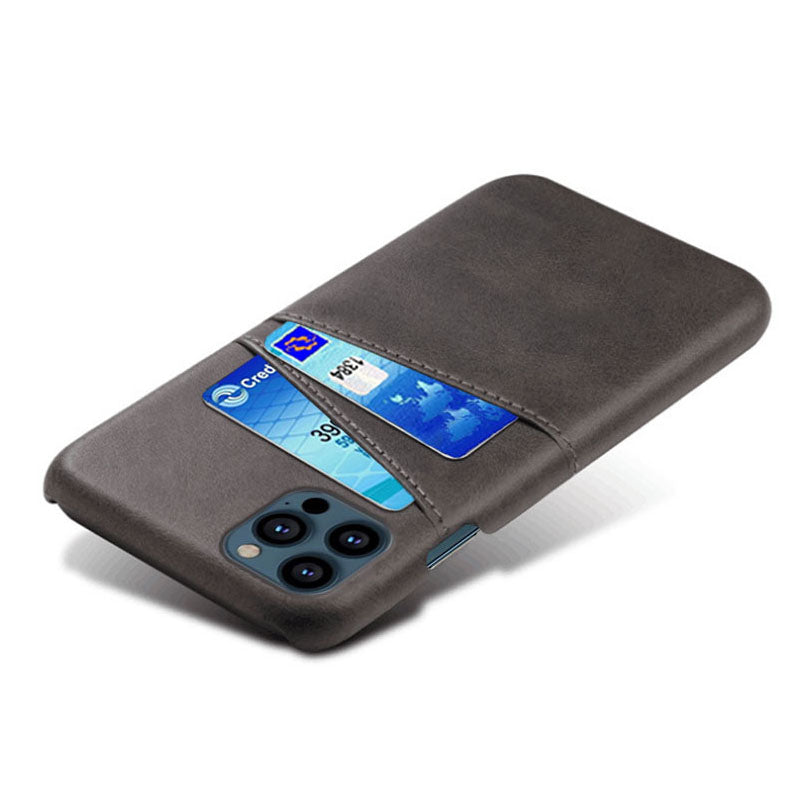 KSQ Dual Card Slots PU Leather Coated PC Phone Case Shell for iPhone 13 Pro Max 6.7 inch
