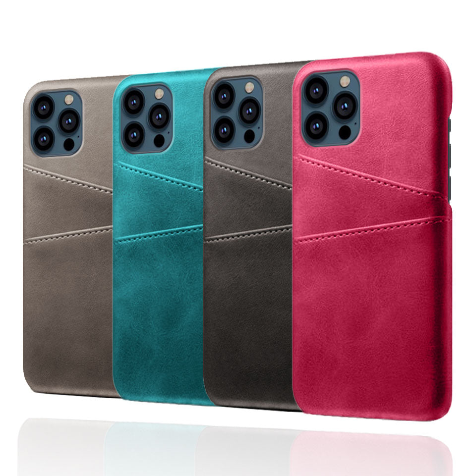 KSQ Dual Card Slots PU Leather Coated PC Phone Case Shell for iPhone 13 Pro Max 6.7 inch