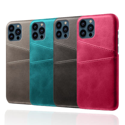 KSQ Dual Card Slots PU Leather Coated PC Phone Case Shell for iPhone 13 Pro Max 6.7 inch