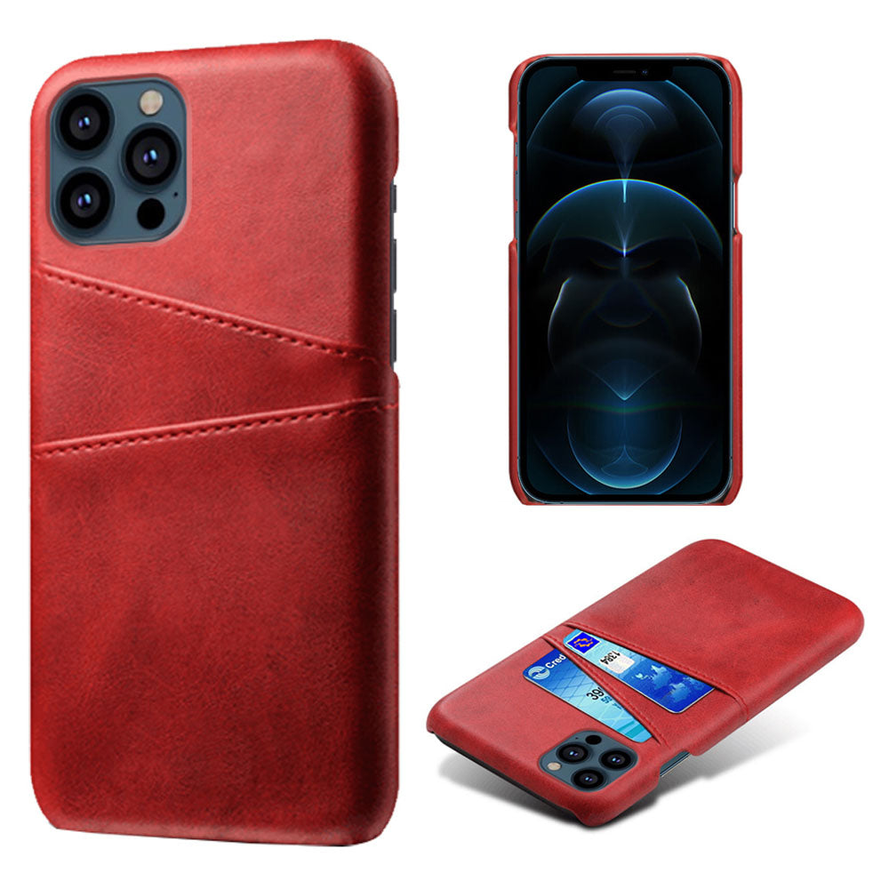 KSQ Dual Card Slots PU Leather Coated PC Phone Case Shell for iPhone 13 Pro Max 6.7 inch