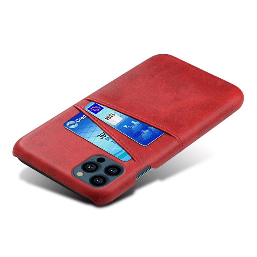 KSQ Dual Card Slots PU Leather Coated PC Phone Case Shell for iPhone 13 Pro Max 6.7 inch
