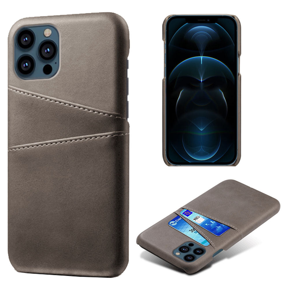 KSQ Dual Card Slots PU Leather Coated PC Phone Case Shell for iPhone 13 Pro Max 6.7 inch