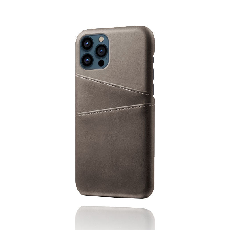 KSQ Dual Card Slots PU Leather Coated PC Phone Case Shell for iPhone 13 Pro Max 6.7 inch