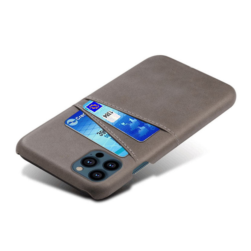 KSQ Dual Card Slots PU Leather Coated PC Phone Case Shell for iPhone 13 Pro Max 6.7 inch