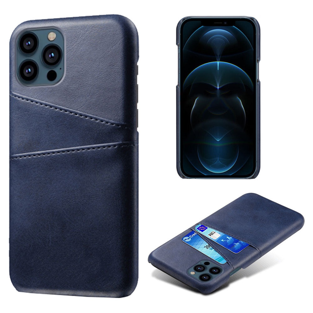KSQ Dual Card Slots PU Leather Coated PC Phone Case Shell for iPhone 13 Pro Max 6.7 inch