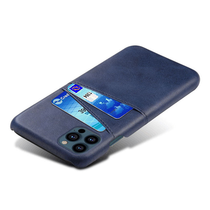 KSQ Dual Card Slots PU Leather Coated PC Phone Case Shell for iPhone 13 Pro Max 6.7 inch