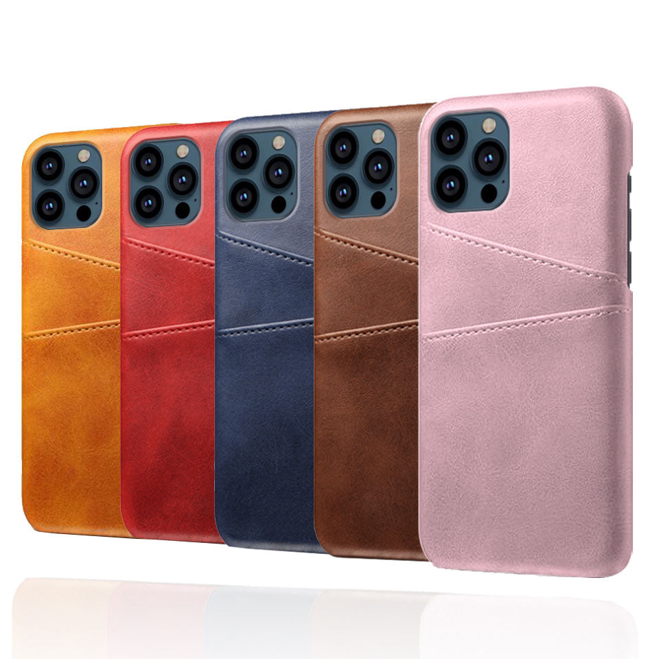 KSQ Dual Card Slots PU Leather Coated PC Phone Case Shell for iPhone 13 Pro Max 6.7 inch