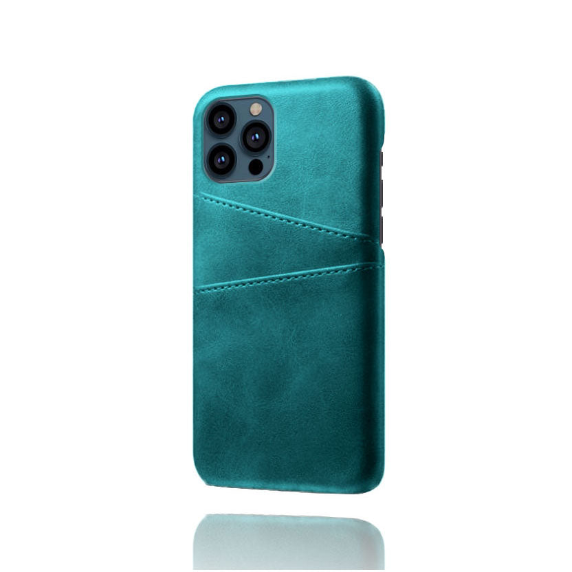KSQ Dual Card Slots PU Leather Coated PC Phone Case Shell for iPhone 13 Pro Max 6.7 inch