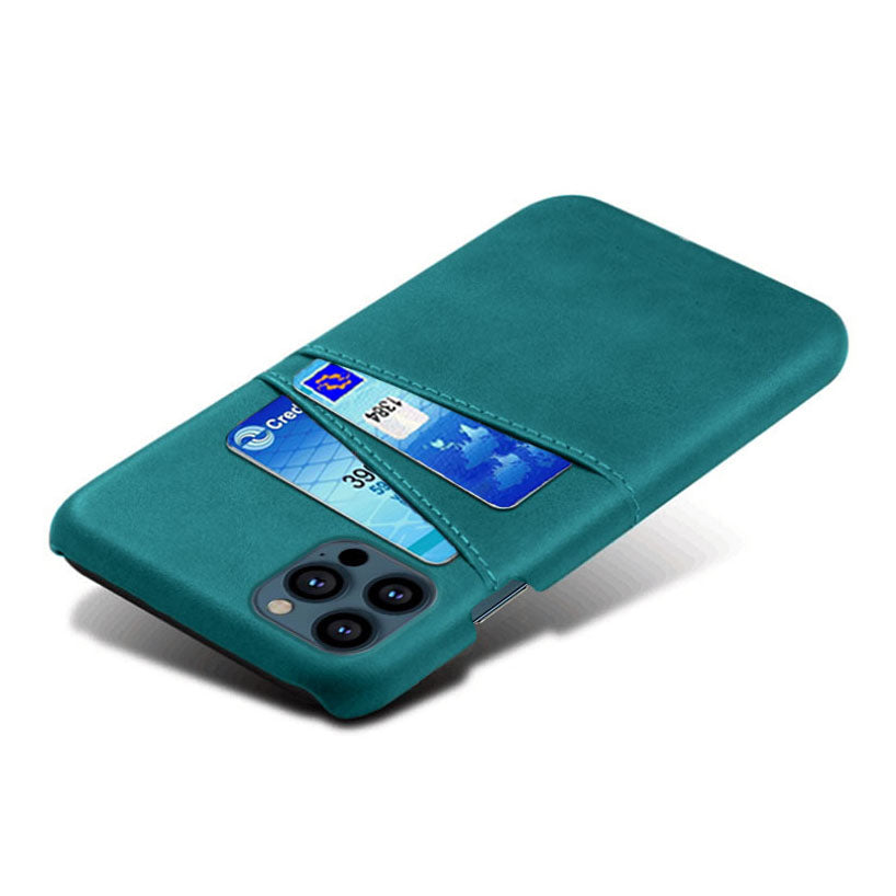KSQ Dual Card Slots PU Leather Coated PC Phone Case Shell for iPhone 13 Pro Max 6.7 inch