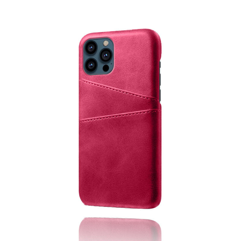 KSQ Dual Card Slots PU Leather Coated PC Phone Case Shell for iPhone 13 Pro Max 6.7 inch