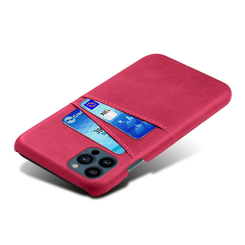 KSQ Dual Card Slots PU Leather Coated PC Phone Case Shell for iPhone 13 Pro Max 6.7 inch