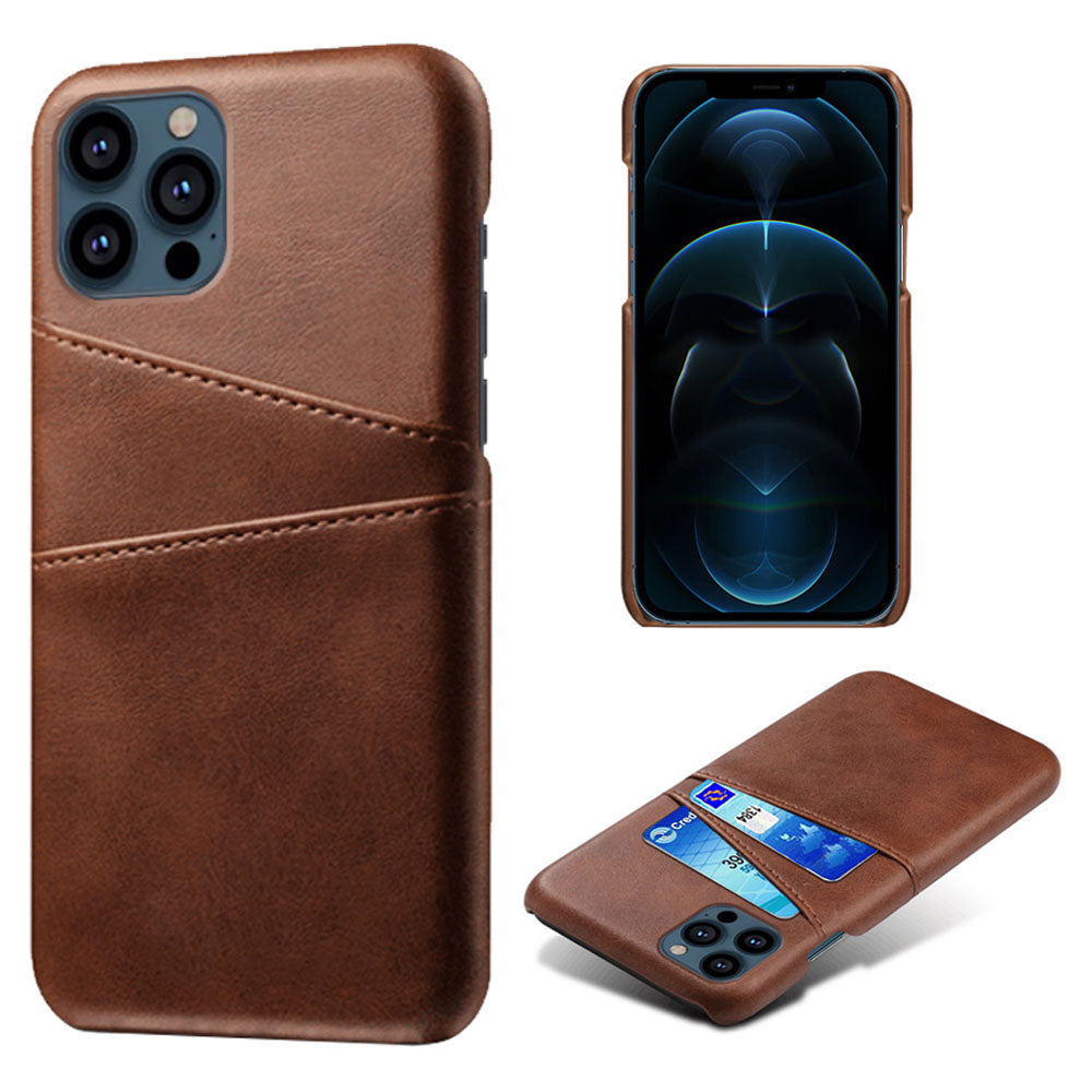KSQ Dual Card Slots PU Leather Coated PC Phone Case Shell for iPhone 13 Pro Max 6.7 inch