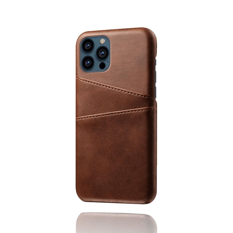 KSQ Dual Card Slots PU Leather Coated PC Phone Case Shell for iPhone 13 Pro Max 6.7 inch