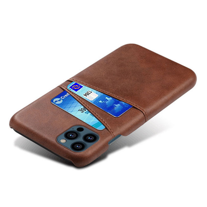 KSQ Dual Card Slots PU Leather Coated PC Phone Case Shell for iPhone 13 Pro Max 6.7 inch