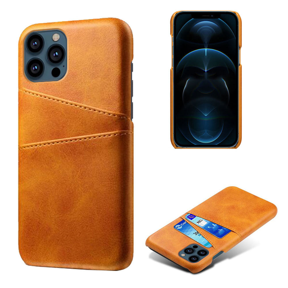 KSQ Leather Coated PC Phone Case for iPhone 13 Pro 6.1 inch, Double Card Slots Ultra Slim Protector Shell