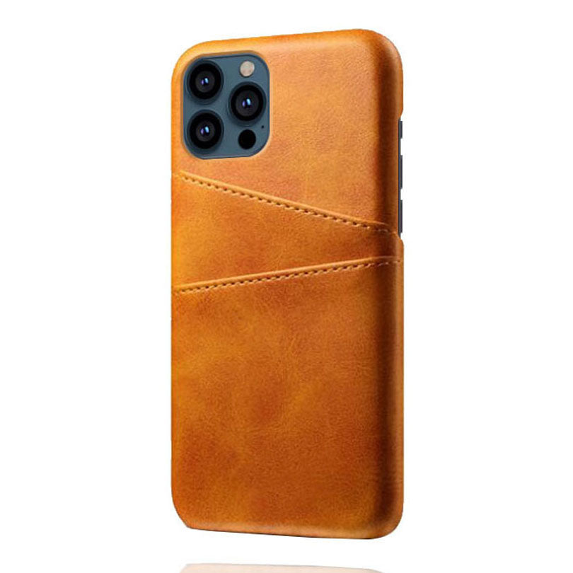 KSQ Leather Coated PC Phone Case for iPhone 13 Pro 6.1 inch, Double Card Slots Ultra Slim Protector Shell
