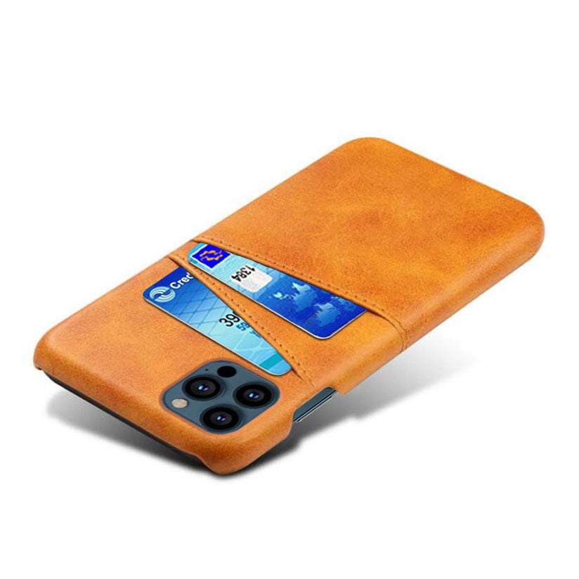 KSQ Leather Coated PC Phone Case for iPhone 13 Pro 6.1 inch, Double Card Slots Ultra Slim Protector Shell