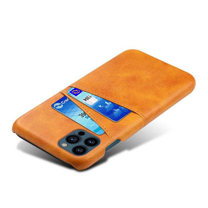 KSQ Leather Coated PC Phone Case for iPhone 13 Pro 6.1 inch, Double Card Slots Ultra Slim Protector Shell