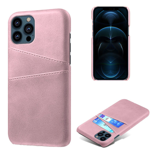 KSQ Leather Coated PC Phone Case for iPhone 13 Pro 6.1 inch, Double Card Slots Ultra Slim Protector Shell